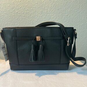 Giani Bernini Women's Pebble Leather Tassel Crossbody Bag Black